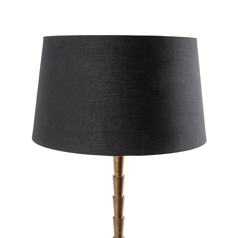 Art deco tafellamp brons met katoenen kap zwart 35 cm - Pisos
