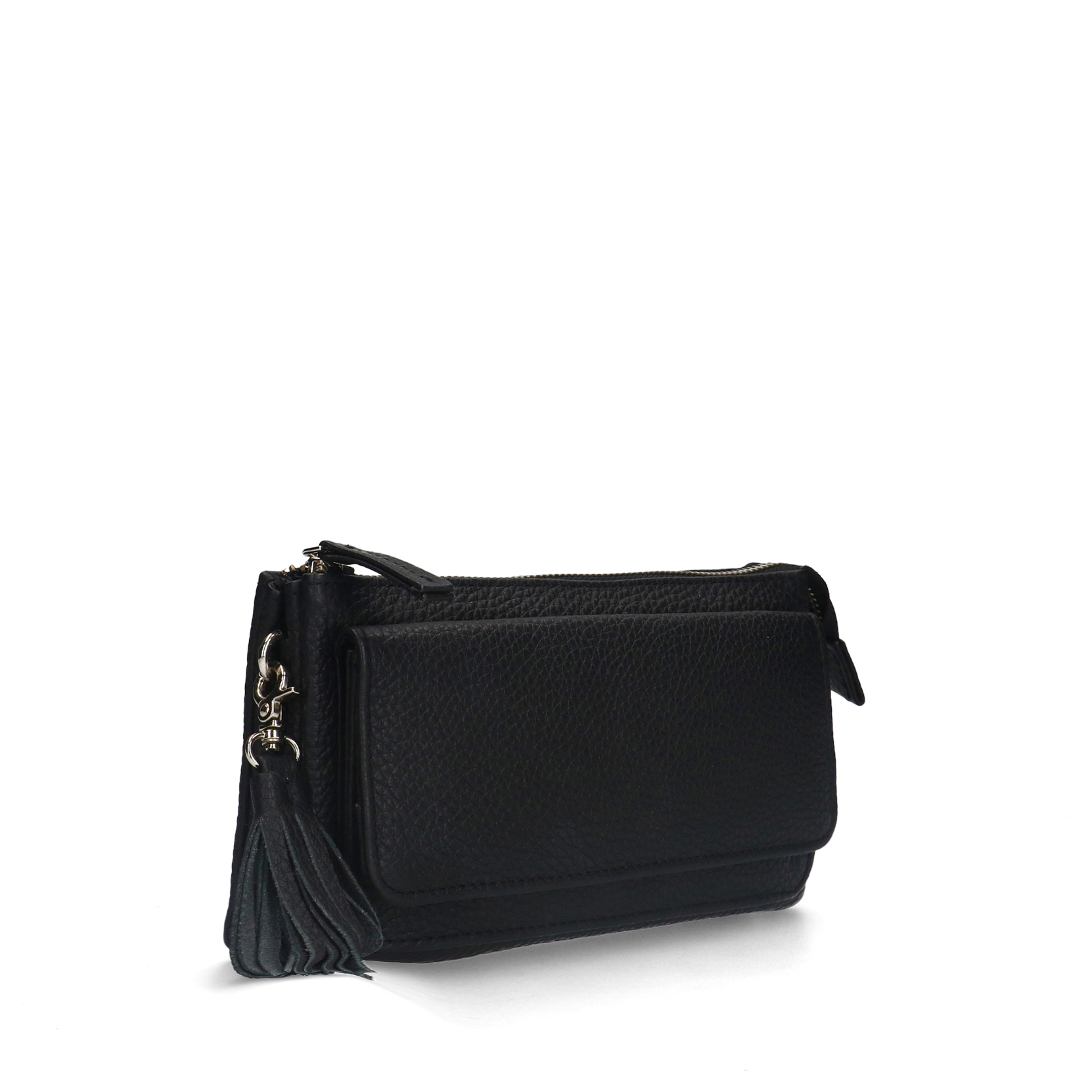 Zwarte leren clutch met ruffel details