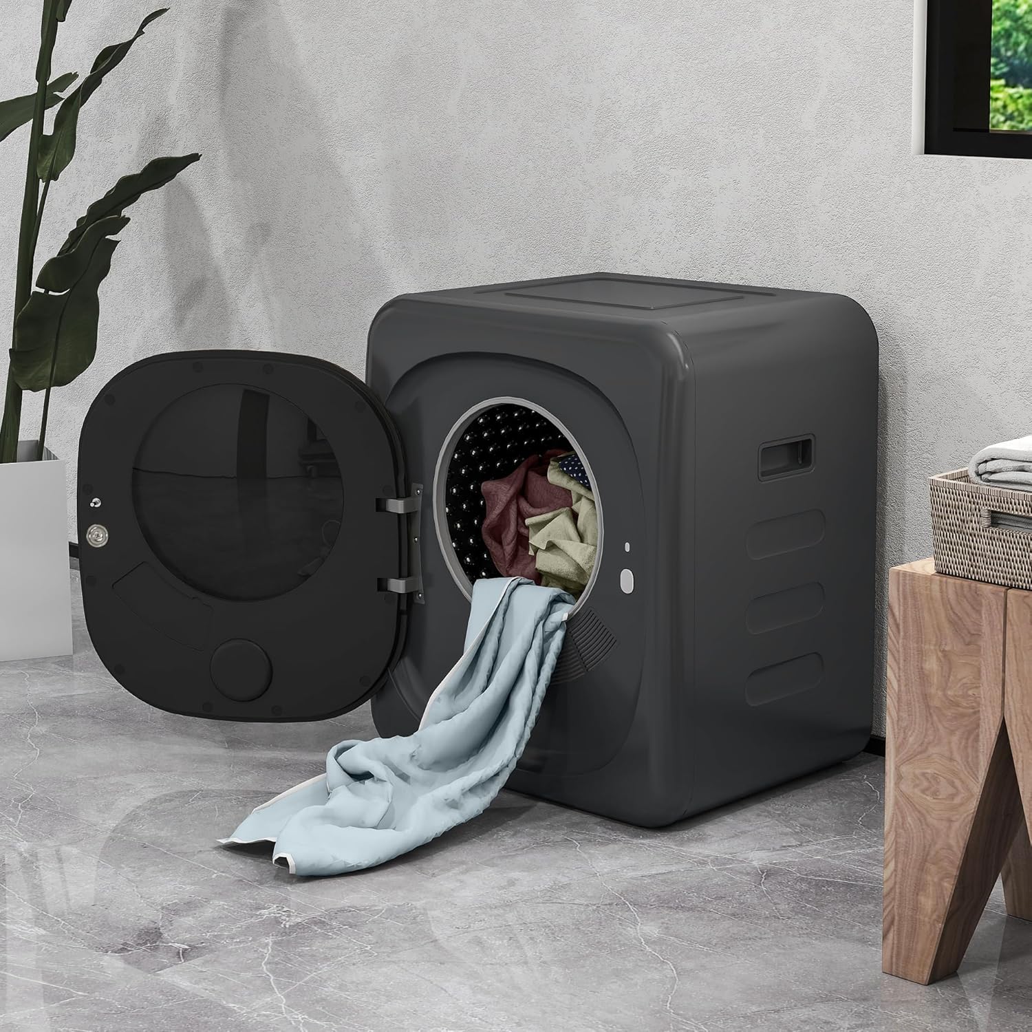 HOMCOM Mini Wäschetrockner mit 6 Programm LED-Touchscreen 4 kg bis zu 60℃, 800W Freistehend Wandmontierbar Ablufttrockner mit Überhitzungsschutz Ablufttrockner für Kleidung Grau