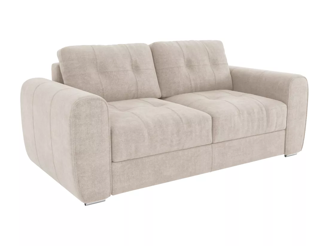 Canapé 3 places convertible express en tissu beige - Couchage 140 cm - Matelas 22 cm BOLIPO