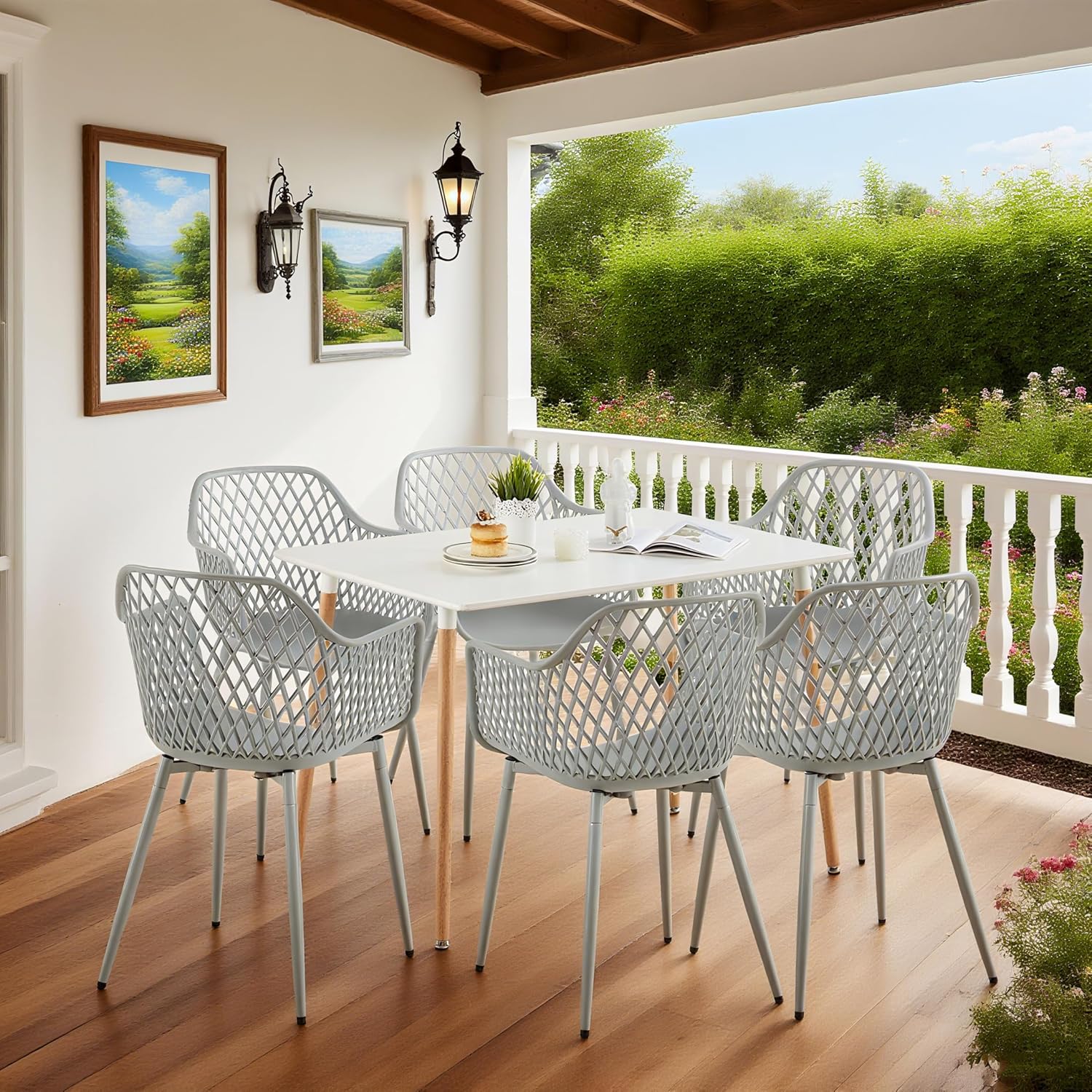 Gartenstühle 4er Set, Garten Sessel Outdoor, Gartenstuhl Kunststoff Terrassenstühle Balkonstühle, Metallstuhlbeine, 120 kg belastbar, Grau