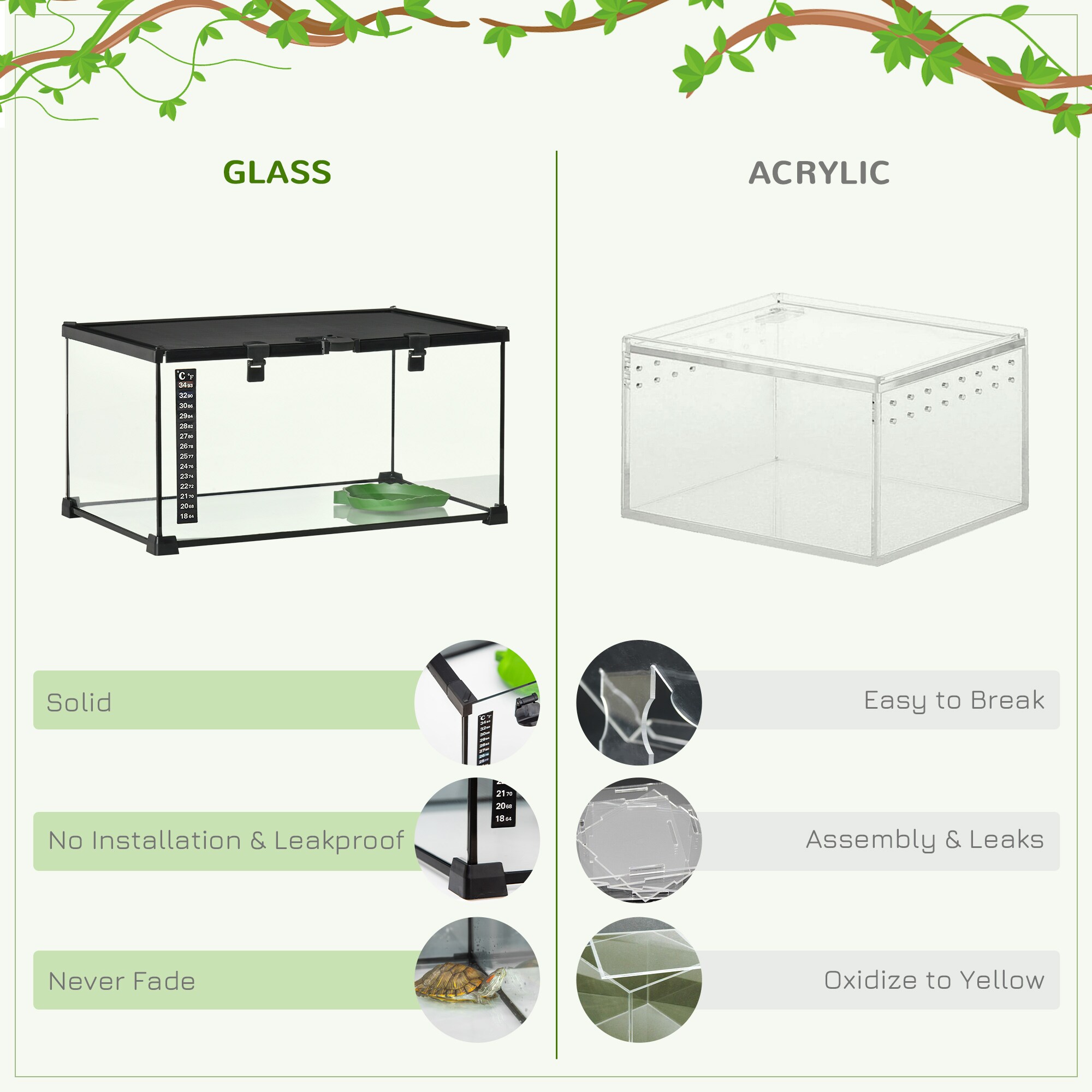 PawHut Terrarium mit abschließbarem Meshdeckel schwarz 50L x 30B x 25H cm