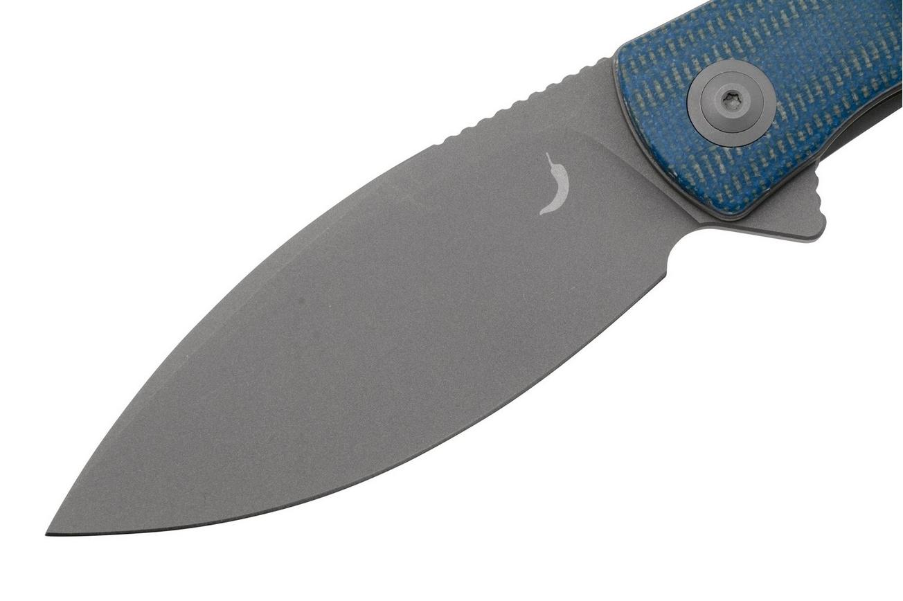 Trollsky Knives Mandu XL MT016-XL Dark Bead Blast D2, Blue Micarta zakmes