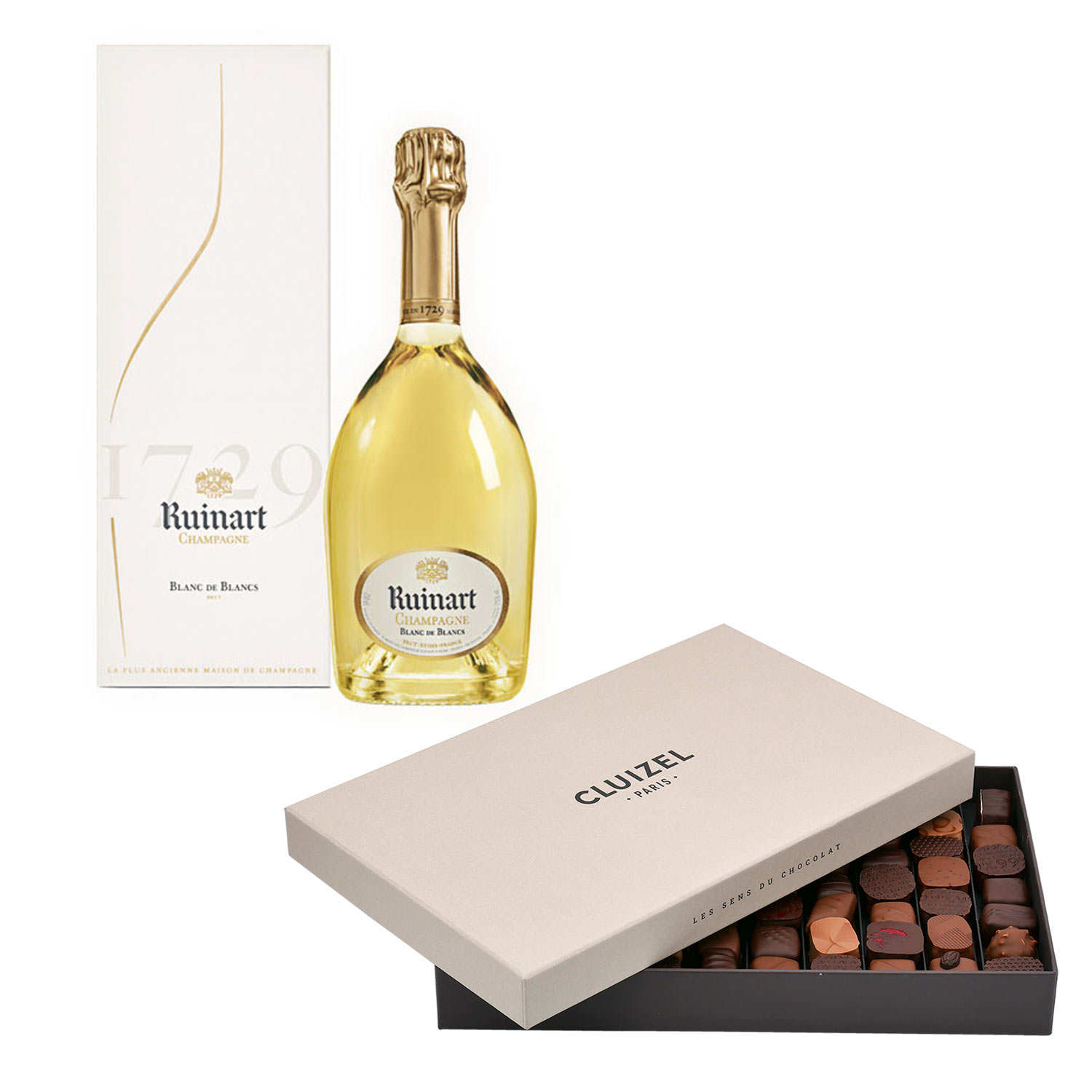 Assortiment prestige ballotin de chocolats Michel Cluizel et Champagne Ruinart