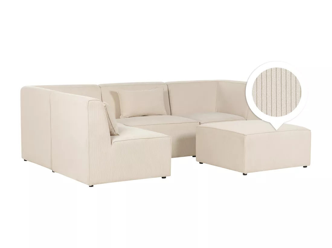 Canapé d'angle côté droit modulable 4 places en velours côtelé beige avec ottoman LEMVIG