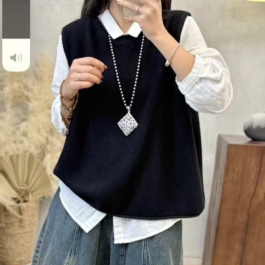 Mori Girls - Ronde hals effen trui vest