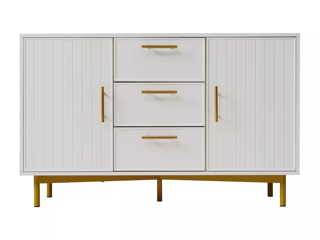 Armoire à tiroirs avec 2 portes et 3 tiroirs, étagère réglable, pour salon chambre, blanc - h75 / B120 / T40 cm