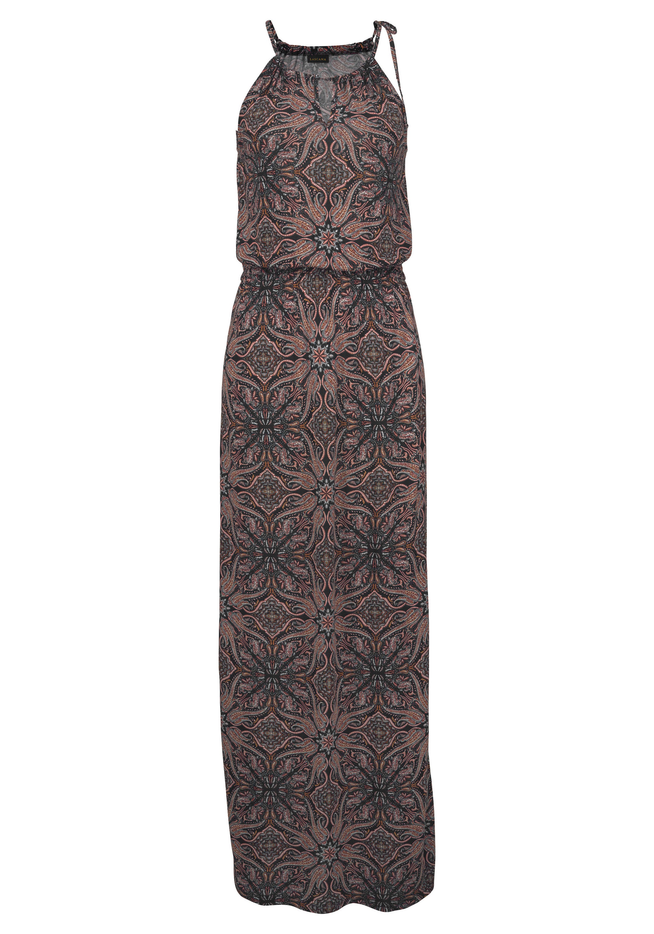 LASCANA Maxikleid mit modischem Ausschnitt im Alloverdruck, Sommerkleid, Strandkleid