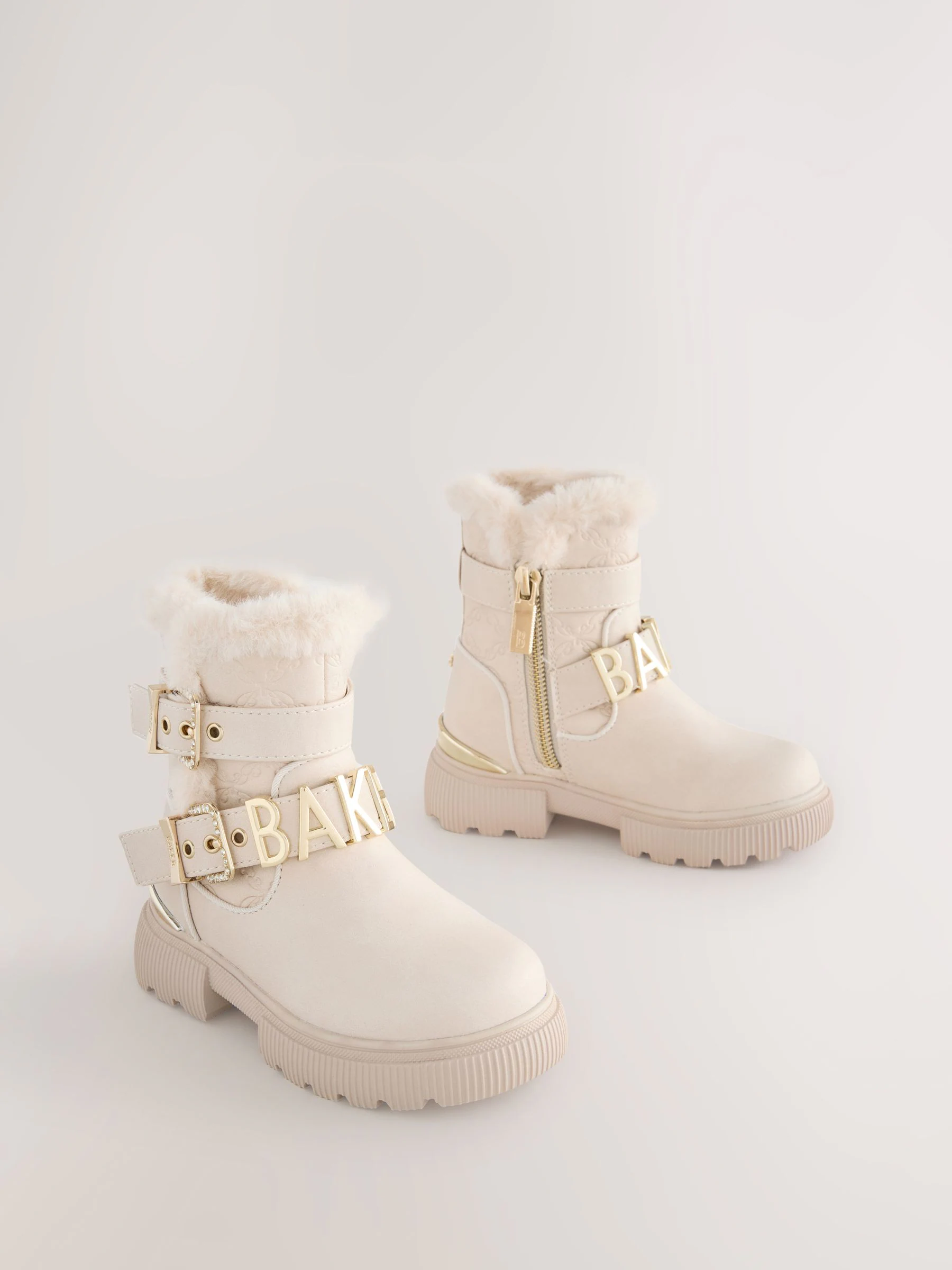 Gebroken wit - Baker by Ted Baker meisjeslaarzen met gesp en dikke zool en rand van imitatiebont
