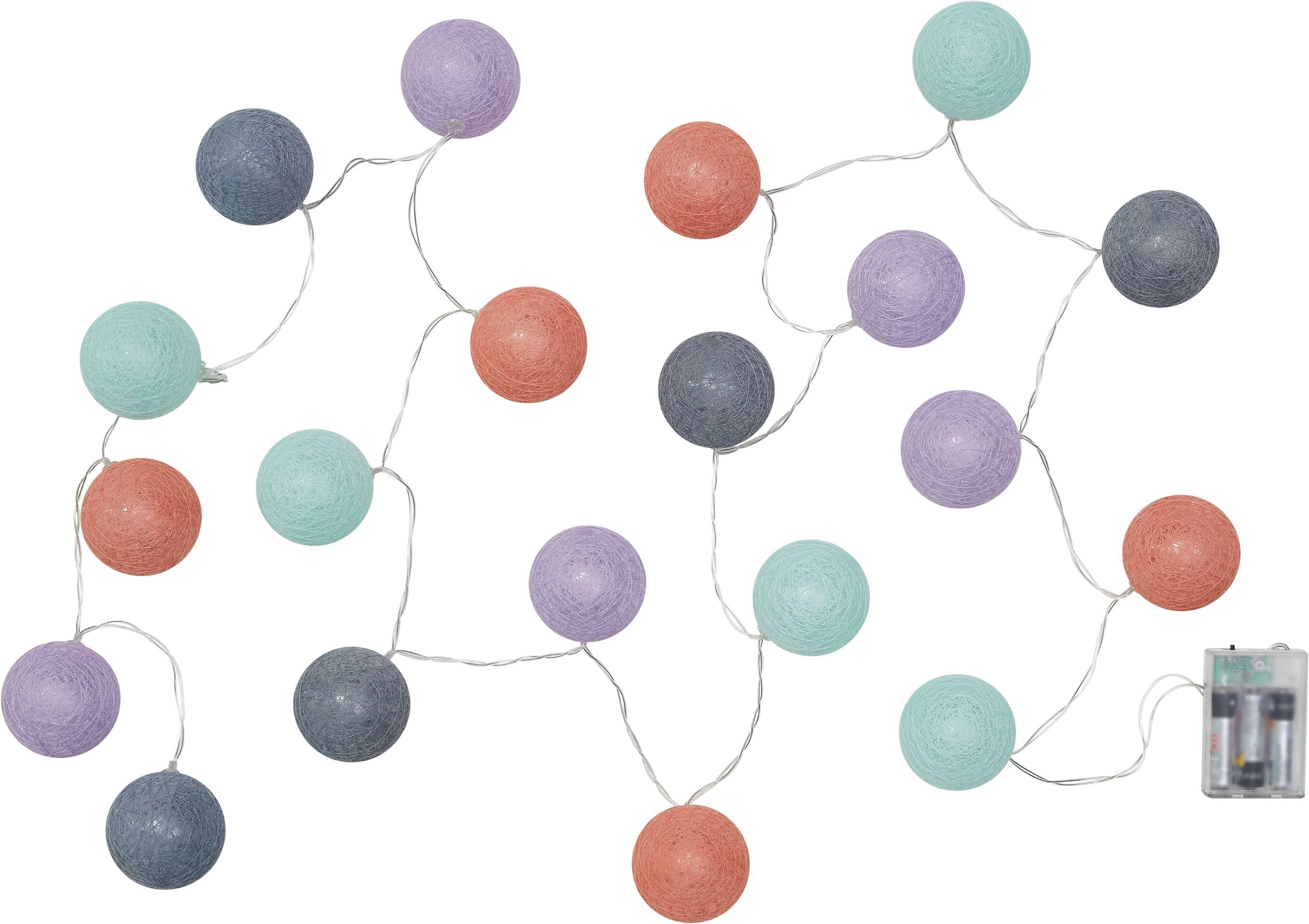 LISI Lichterkette Cottonball,farbig - Gelb, Grau, Violett / B: 230.0 cm x T: 6.0 cm x H: 6.0 cm