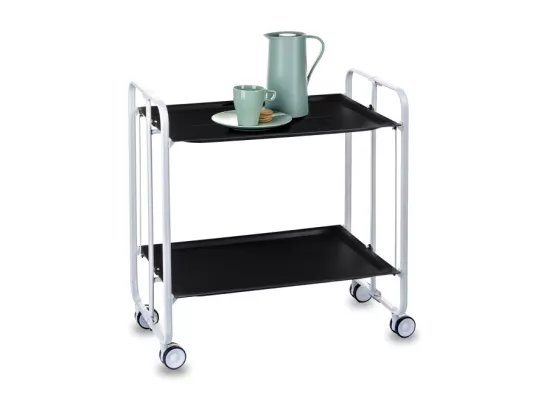 Chariot pliant à roulettes, table pliante roulante - Structure métallique blanche, 2 niveaux en stratifié noir - 72*66*43 cm - BAUHAUS