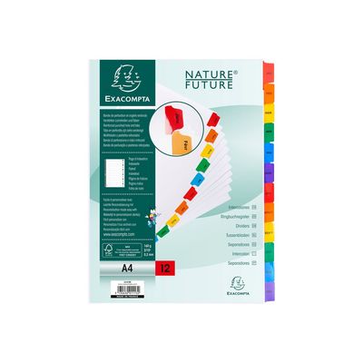 Exacompta Nature Future - Intercalaire 12 positions Janvier à Décembre - A4 - carte blanche