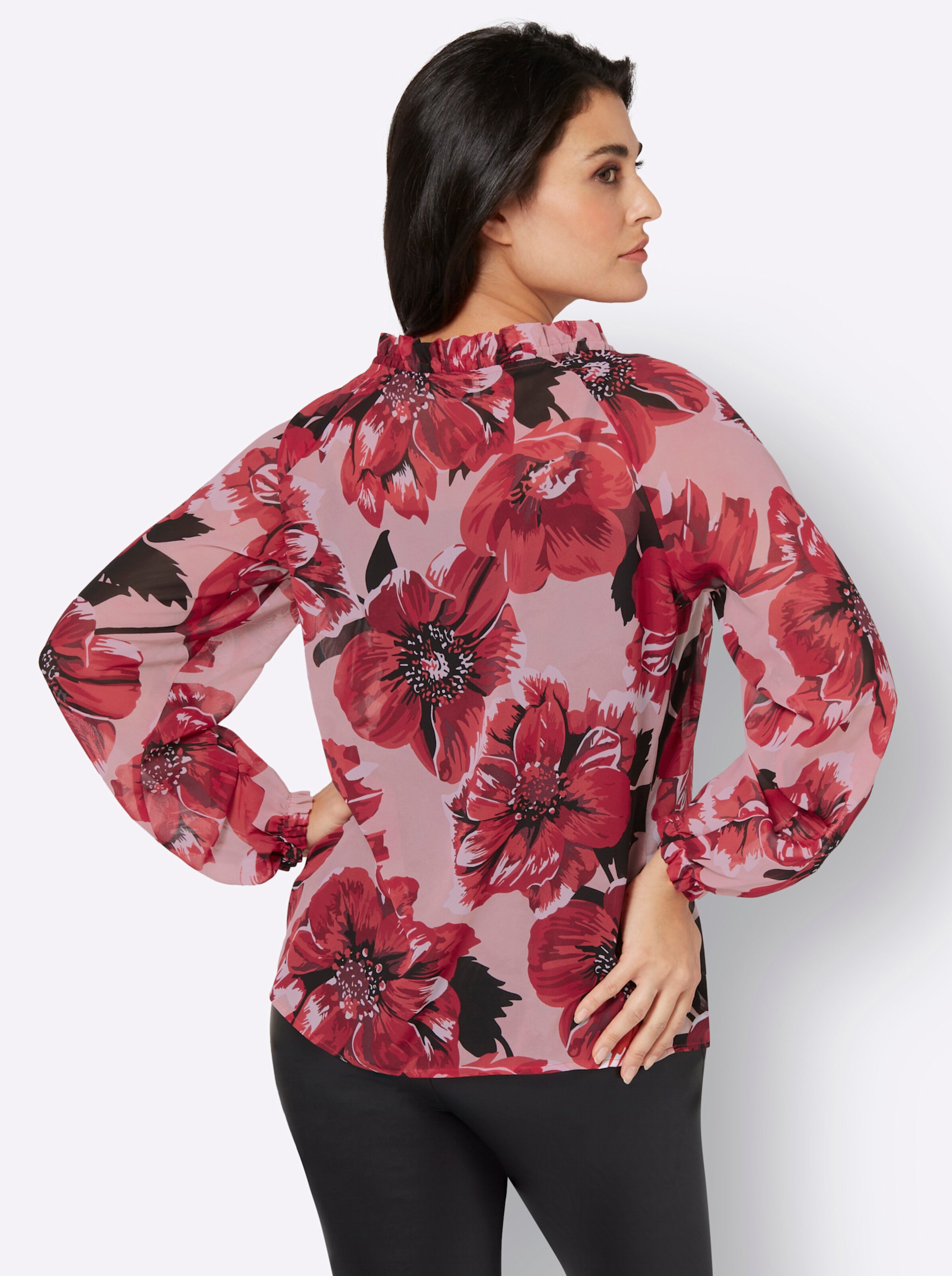 Bluse in puder-rot-bedruckt