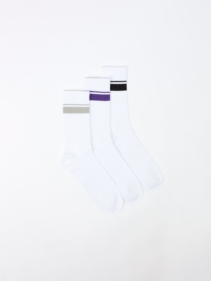 Pacote com 3 pares de meias listradas - Roxo