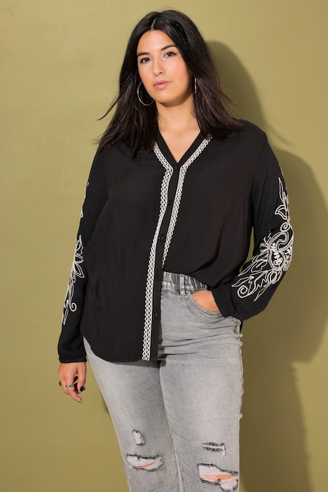Bluse, Loose Shape, Stickereien,