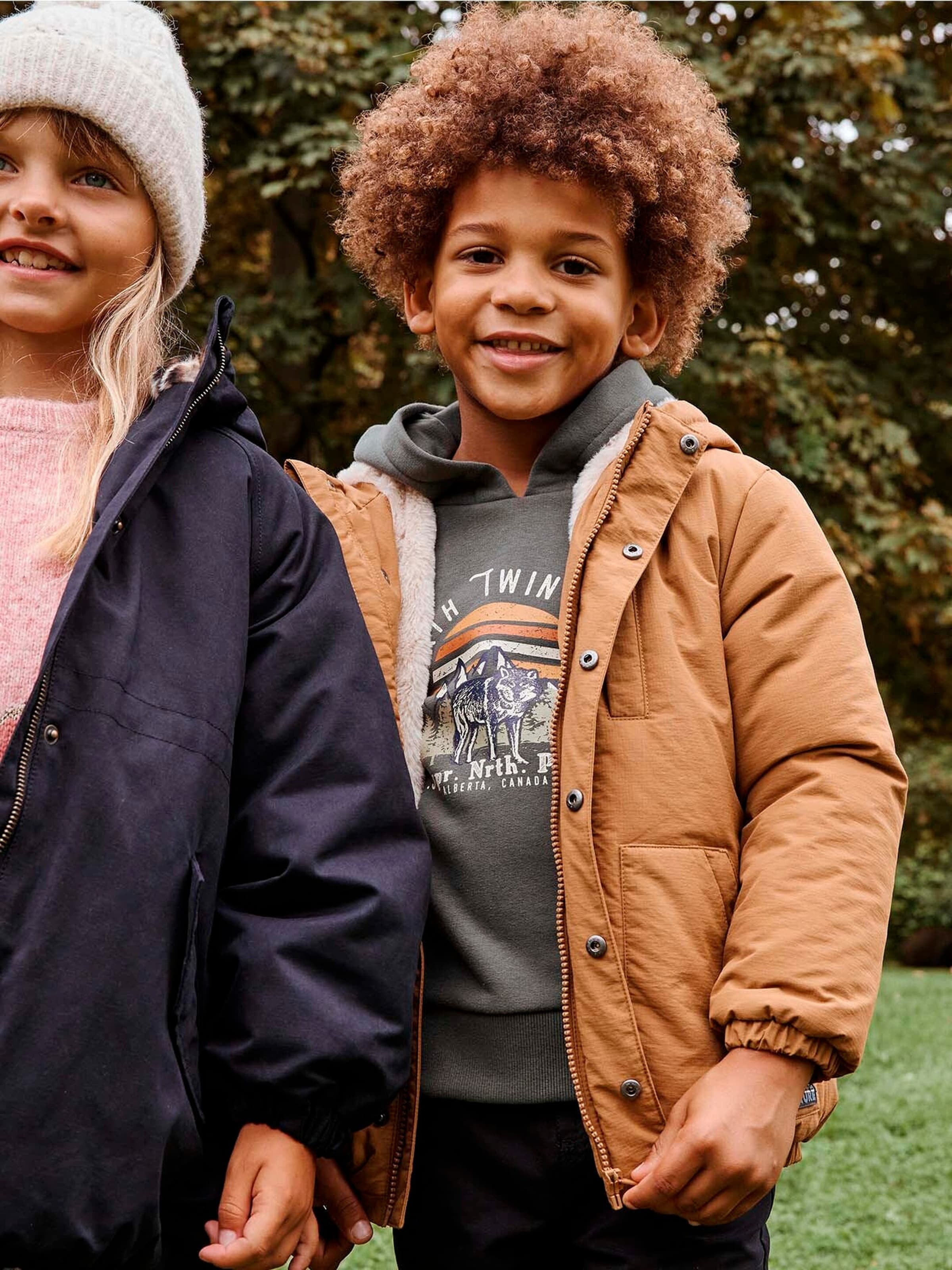 Vertbaudet Jungen Winterjacke mit Kapuze und Webpelzfutter, Recycling-Polyester bronze