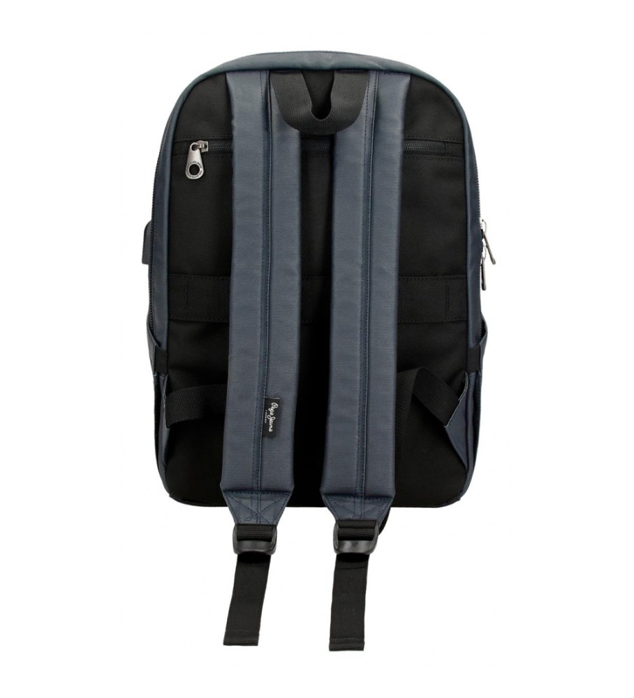 Mochila para computador Pepe Jeans Hatfield com dois compartimentos na cor azul marinho.