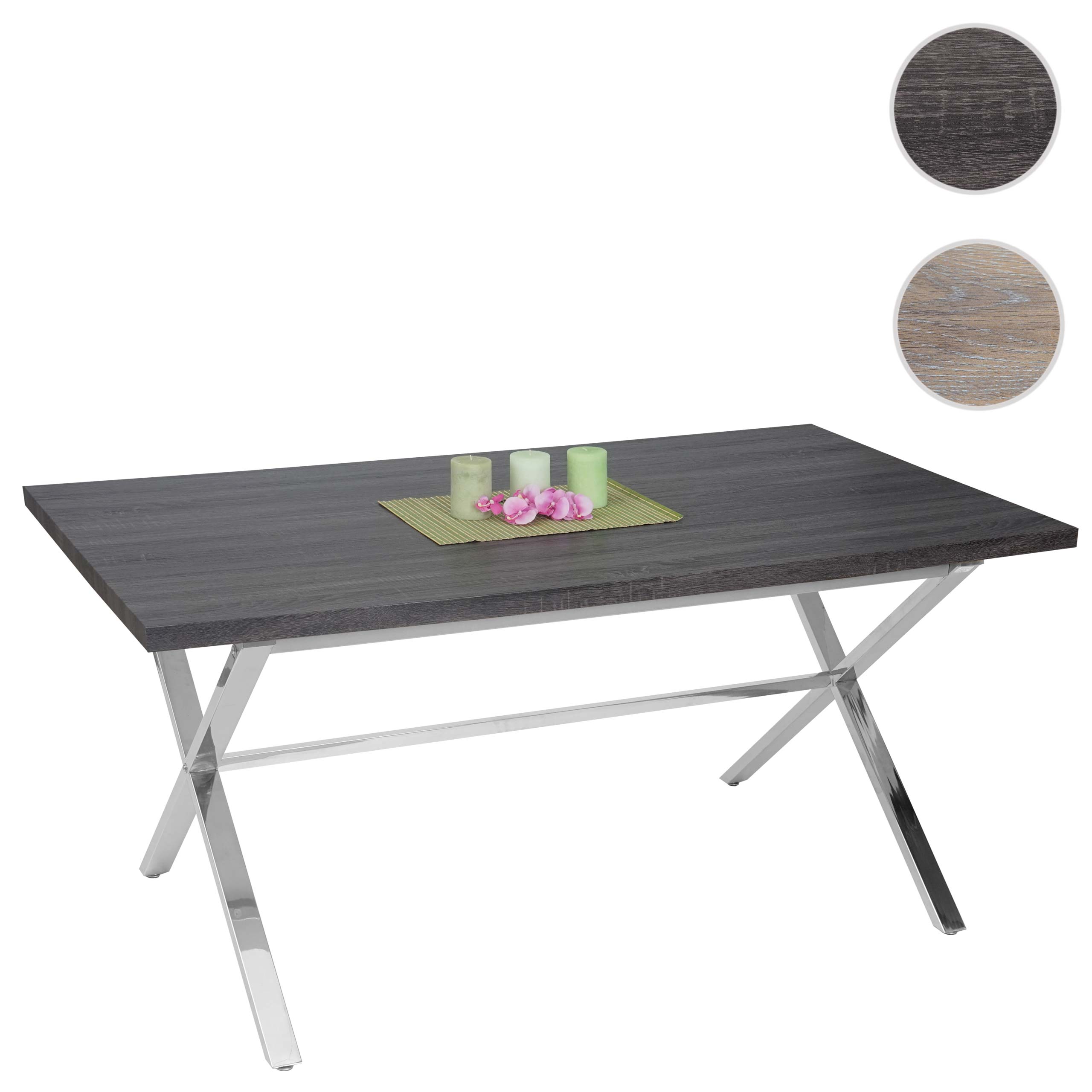 Esszimmertisch Terni, Tisch Esstisch, Edelstahl 3D-Struktur 160x90cm ~ Dunkle Eiche-Optik
