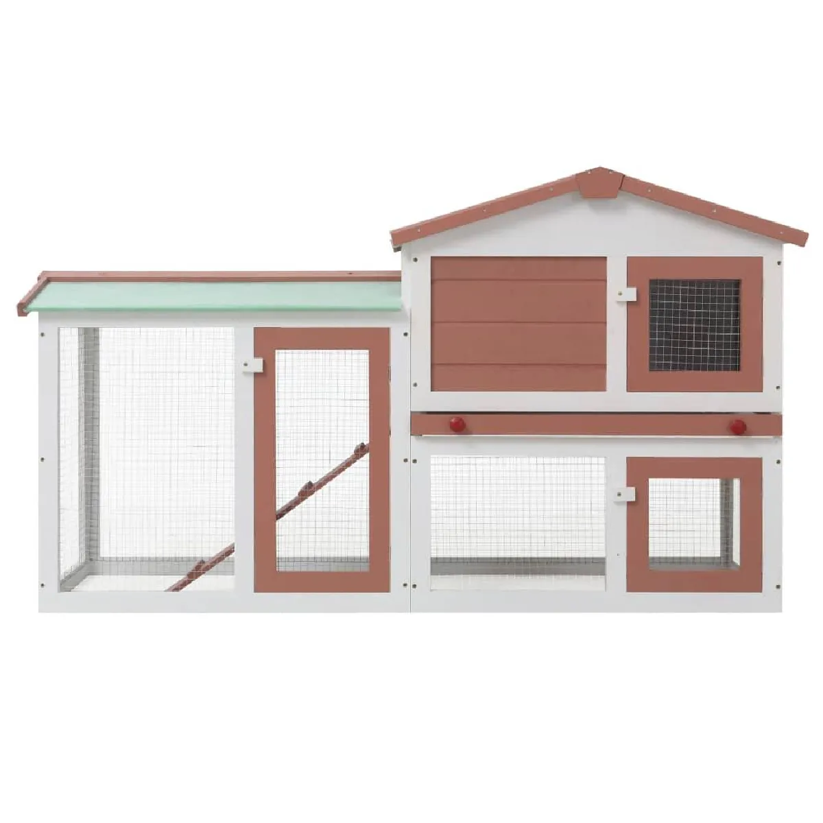 Helloshop26 Clapier Large d'Extérieur - 145x45x85 cm - Marron Blanc