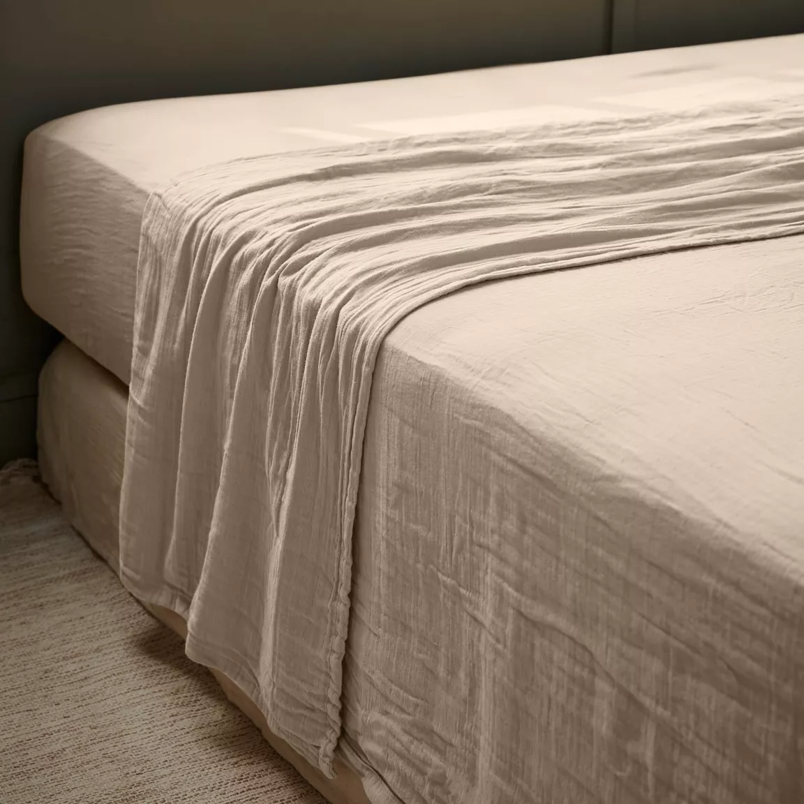Drap plat gaze de coton (240 x 300 cm) Gaïa Ficelle