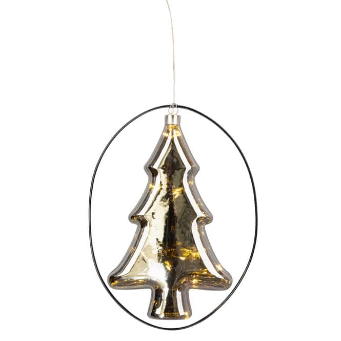 Dekohänger - Baum mit LED in Oval - schwarz - ca. 28,5 x 22 cm