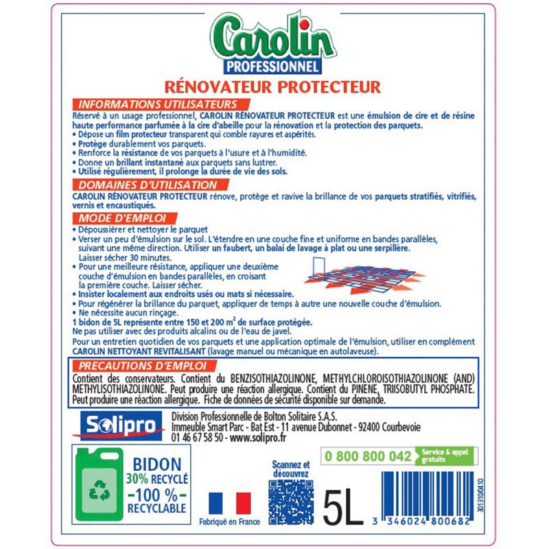 Renovateur protecteur Parquets Carolin professionnel  - Bidon de 5 L