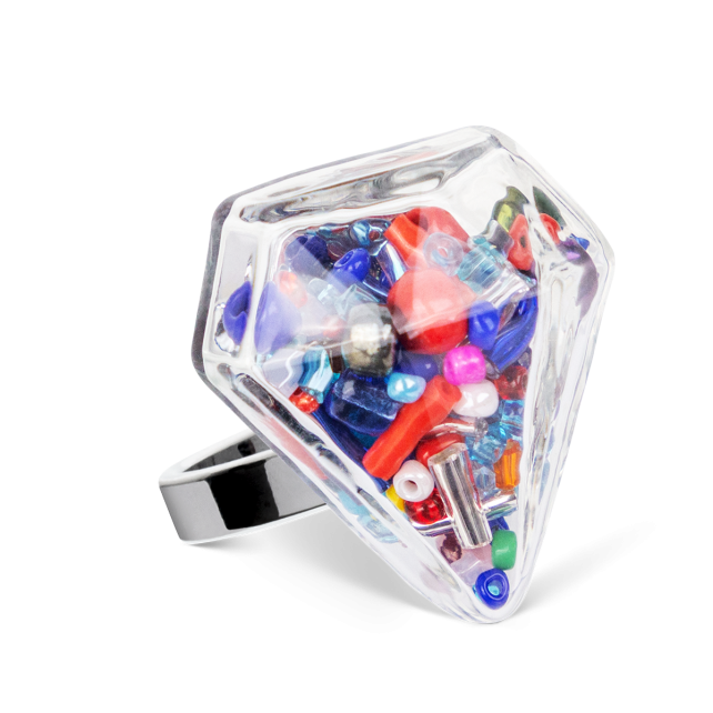 Bague en verre soufflé - Diamant Medium Perles