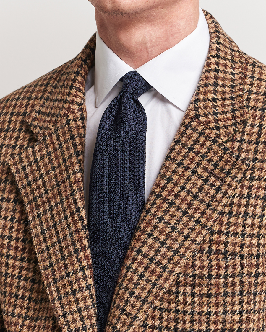 Drake's Large Knot Handrolled Grenadine Silk Tie Navy