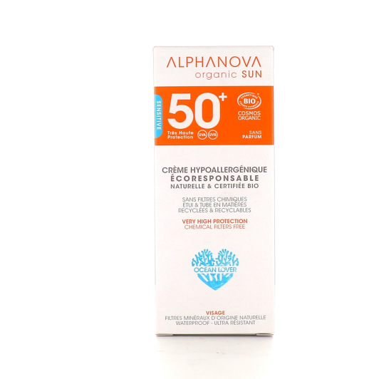 Crème solaire visage bio SPF50+ Alphanova Sun - Filtres minéraux