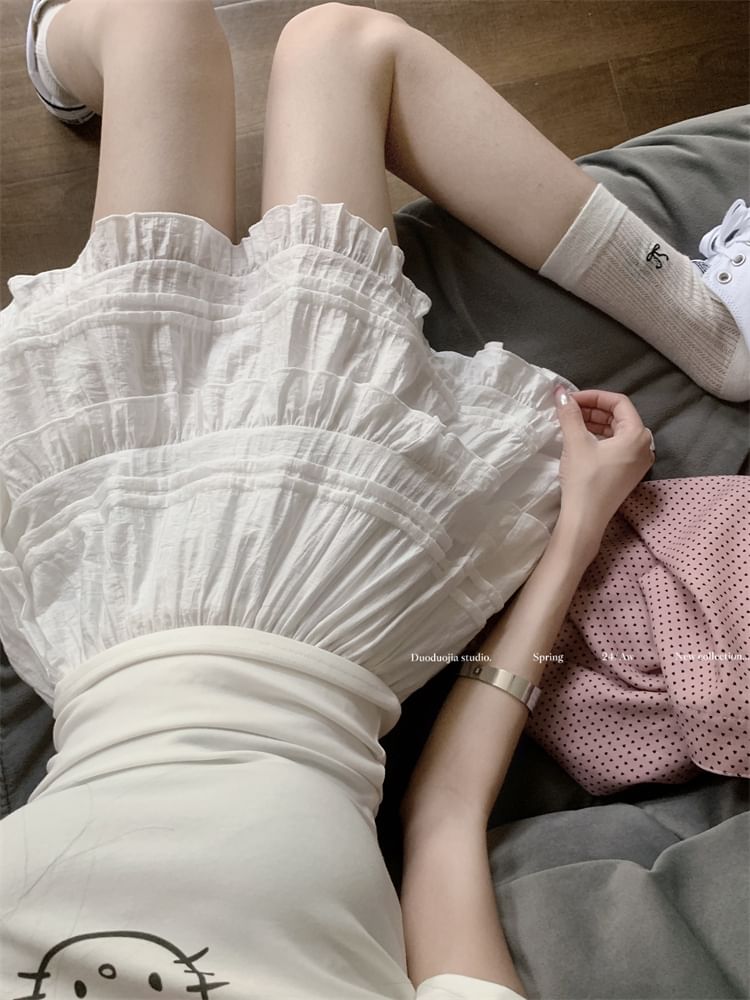 Flowerisque - Hoge taille effen geplooide mini A-lijn rok