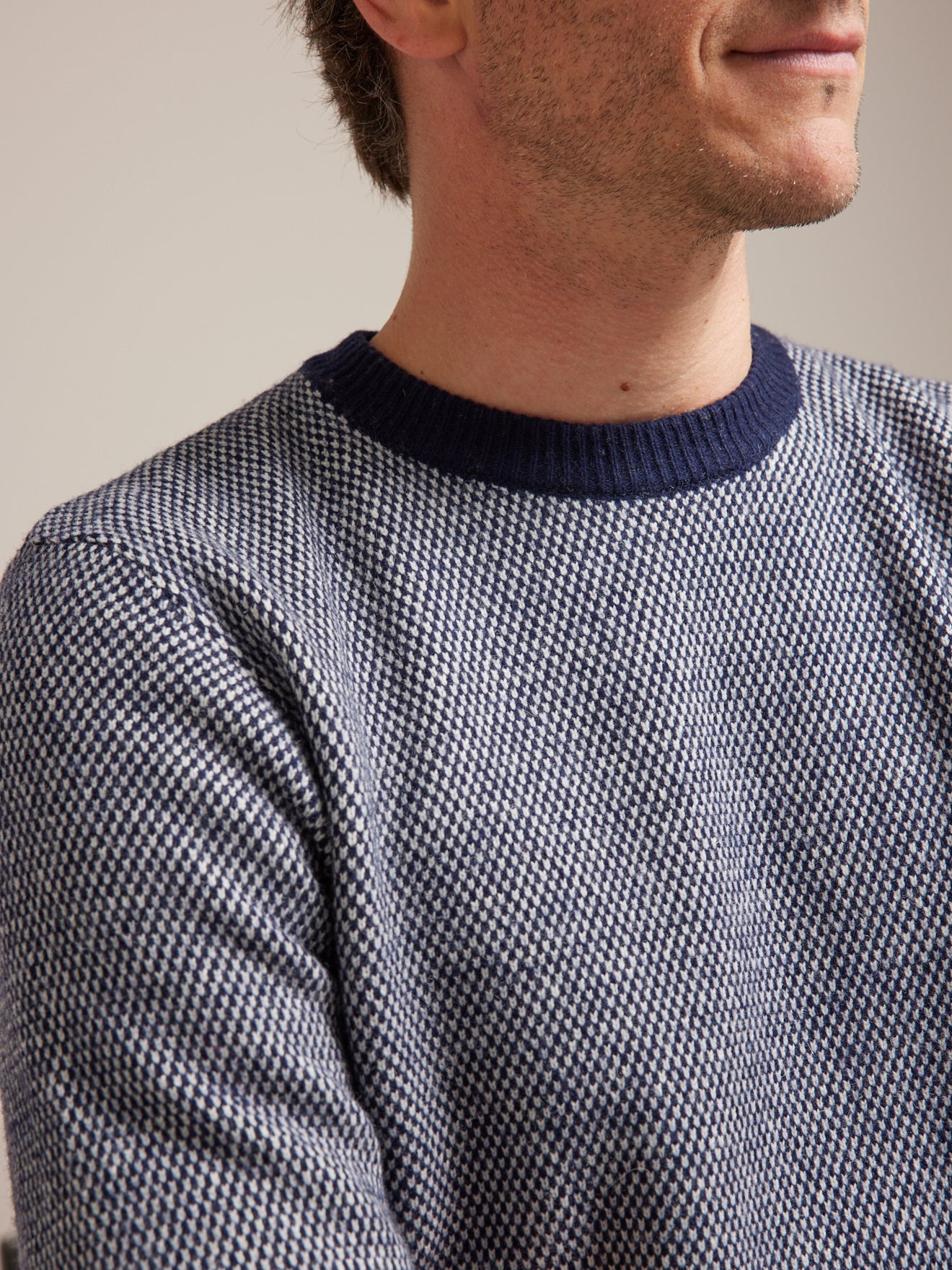 Pull col rond jacquard bicolore homme