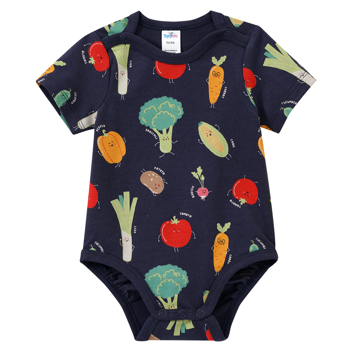 Topomini 5 Baby Bodys in verschiedenen Dessins dunkelblau / blau / hellgrün