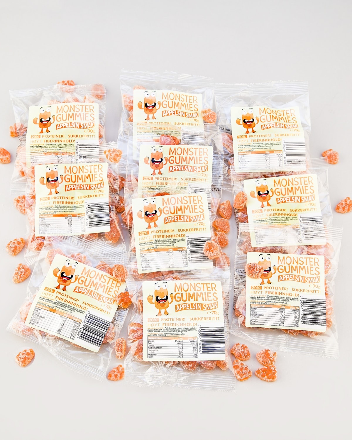 Monster Sukkerfri Lavkarbo Gummies Orange 10x70g - TIPAKNING!