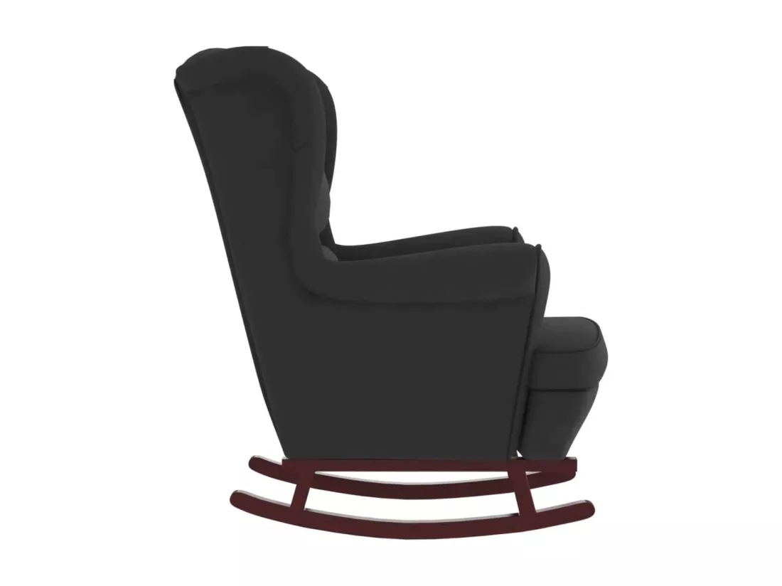 Chaise à bascule avec pieds en bois et tabouret Noir Velours