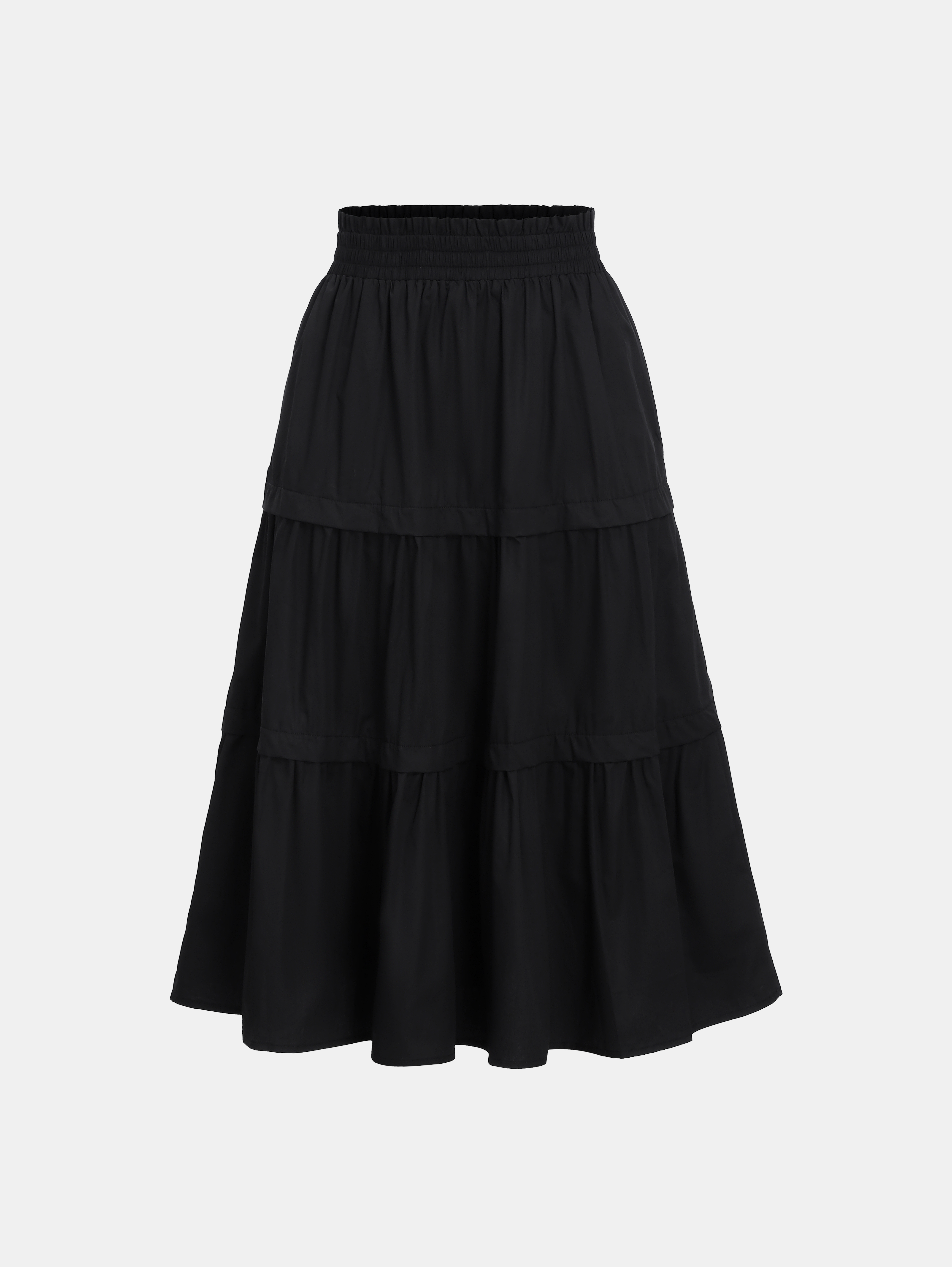 Jupe midi en pur coton évasée à taille élastique noire