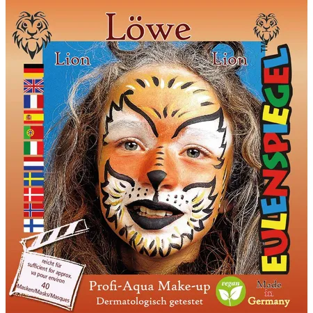 Eulenspiegel Profi-Aqua Make up Löwe mit Pinsel, Anleitung 4 Farben