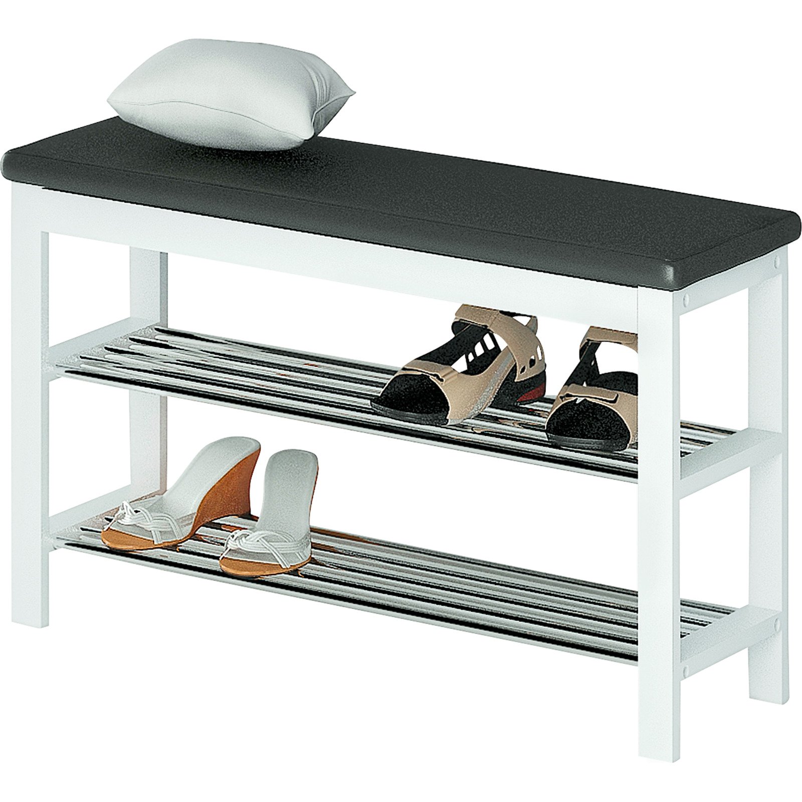 Schuhregal Diana Kiefer massiv weiss Kunstleder schwarz 81 x 49 x 31 cm