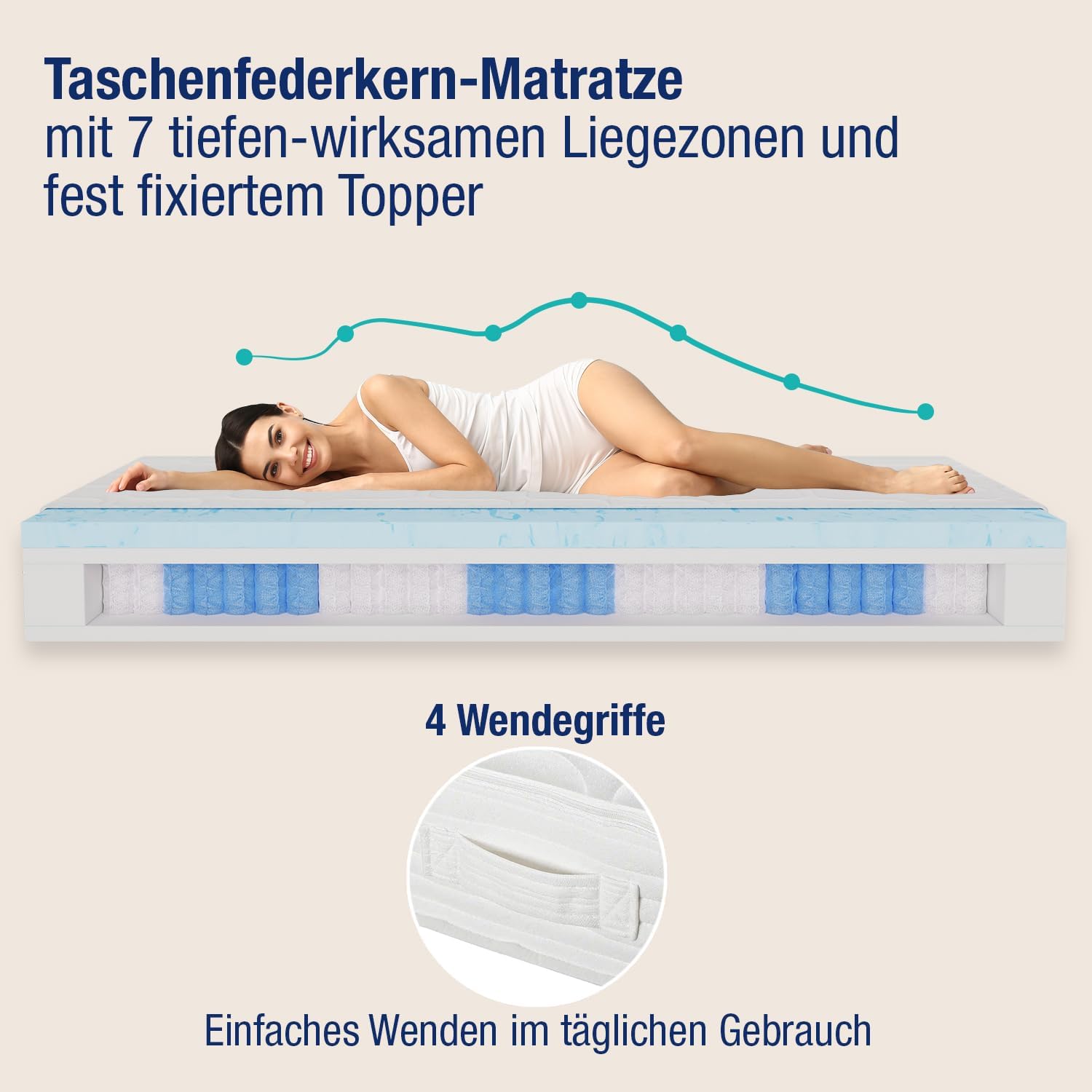 BeCo Matratze Royal Komfort Gel / 100 x 200 cm / H3 / 26 cm/Taschenfederkern mit Topper