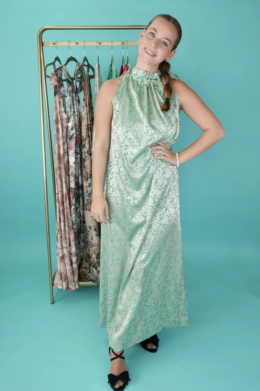 Karmamia Simone Dress emerald gold jacquard
