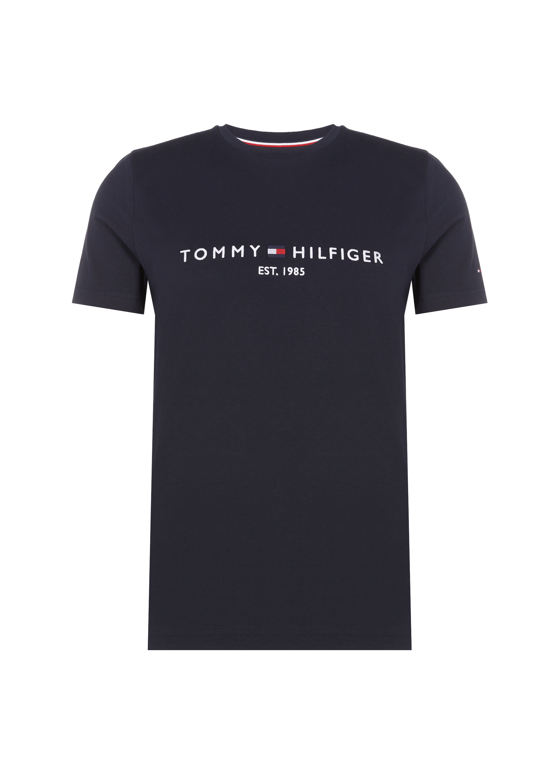 Tee-shirt slim-fit col rond brodé en coton bio | Bleu