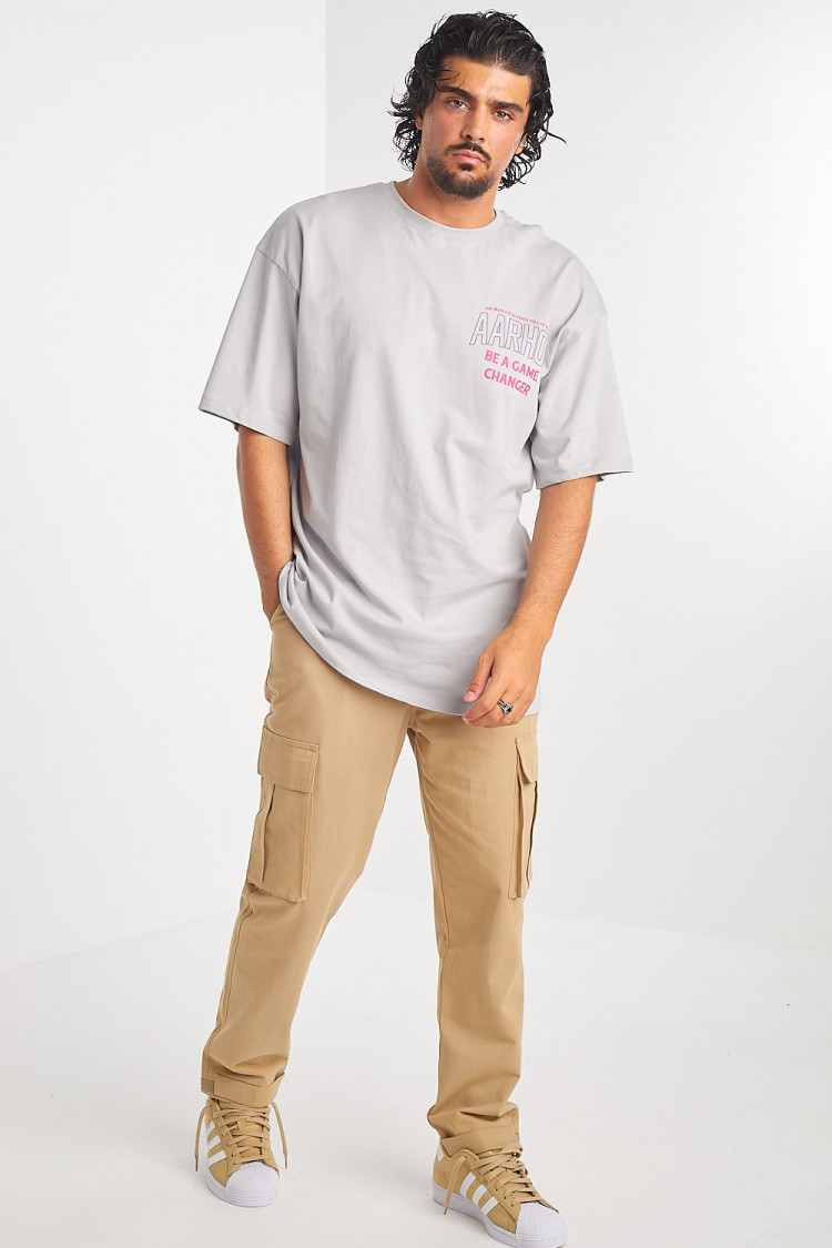 T-shirt gris aarhon avec ours basketteur