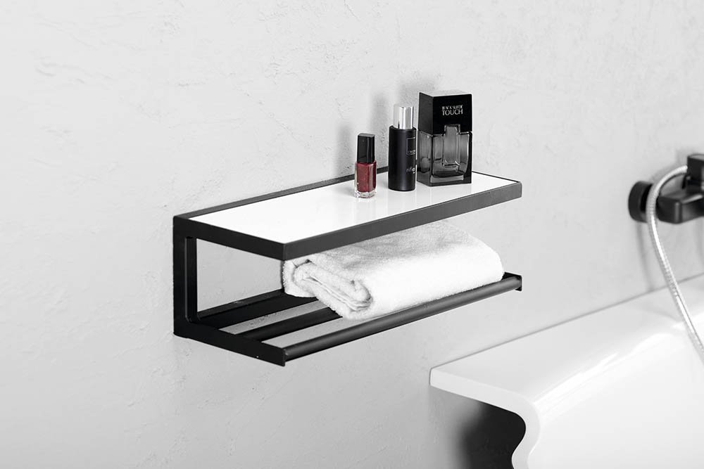 Sapho Industrial handdoekhouder met plateau zwart wit