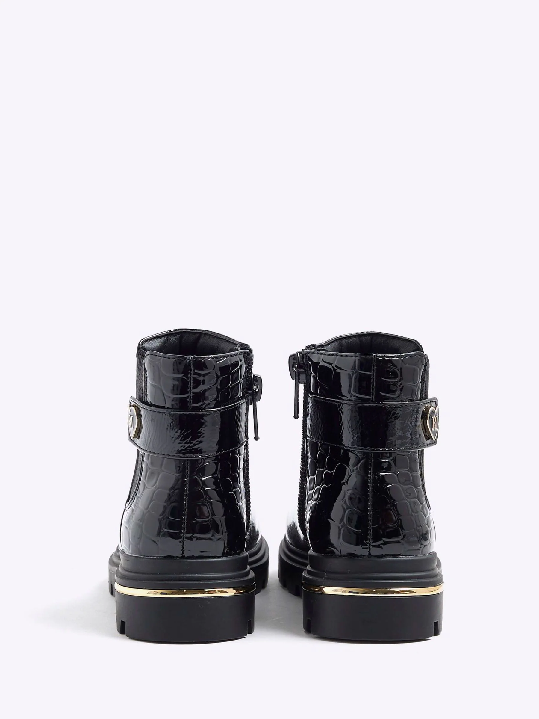 River Island Patent Heart Print Strap Chelsea Boots