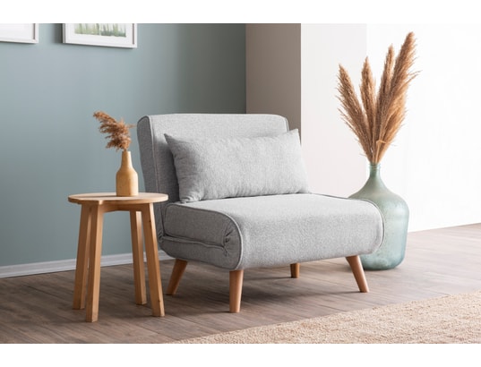 CONCEPT1 - Fauteuil convertible Daddy pliant simple tissu Teddy gris 80 x 80 x h79