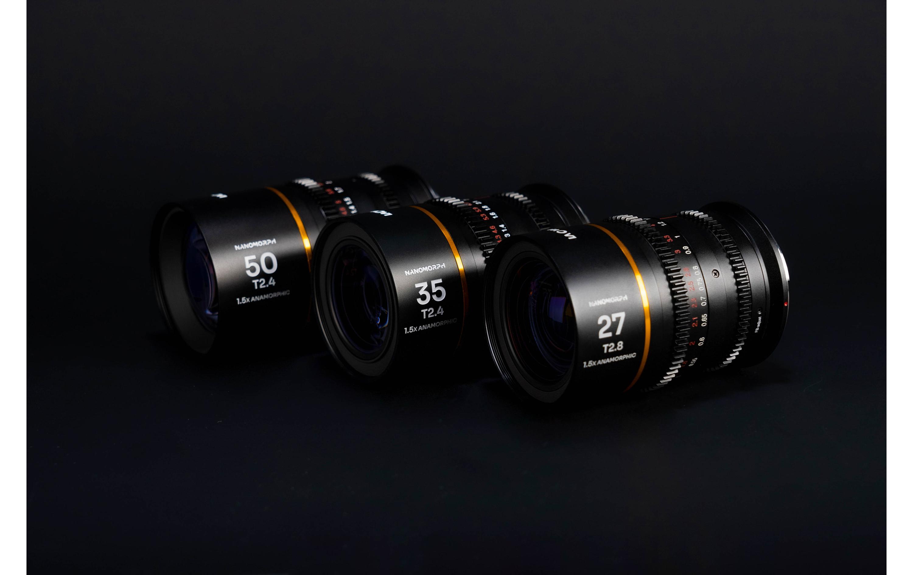 Festbrennweite Nano S35 Prime Kit (Amber) – Arri PL<br>Set aus 3 ultrakleinen anamorphotischen Objektiven für Super35-Sensoren