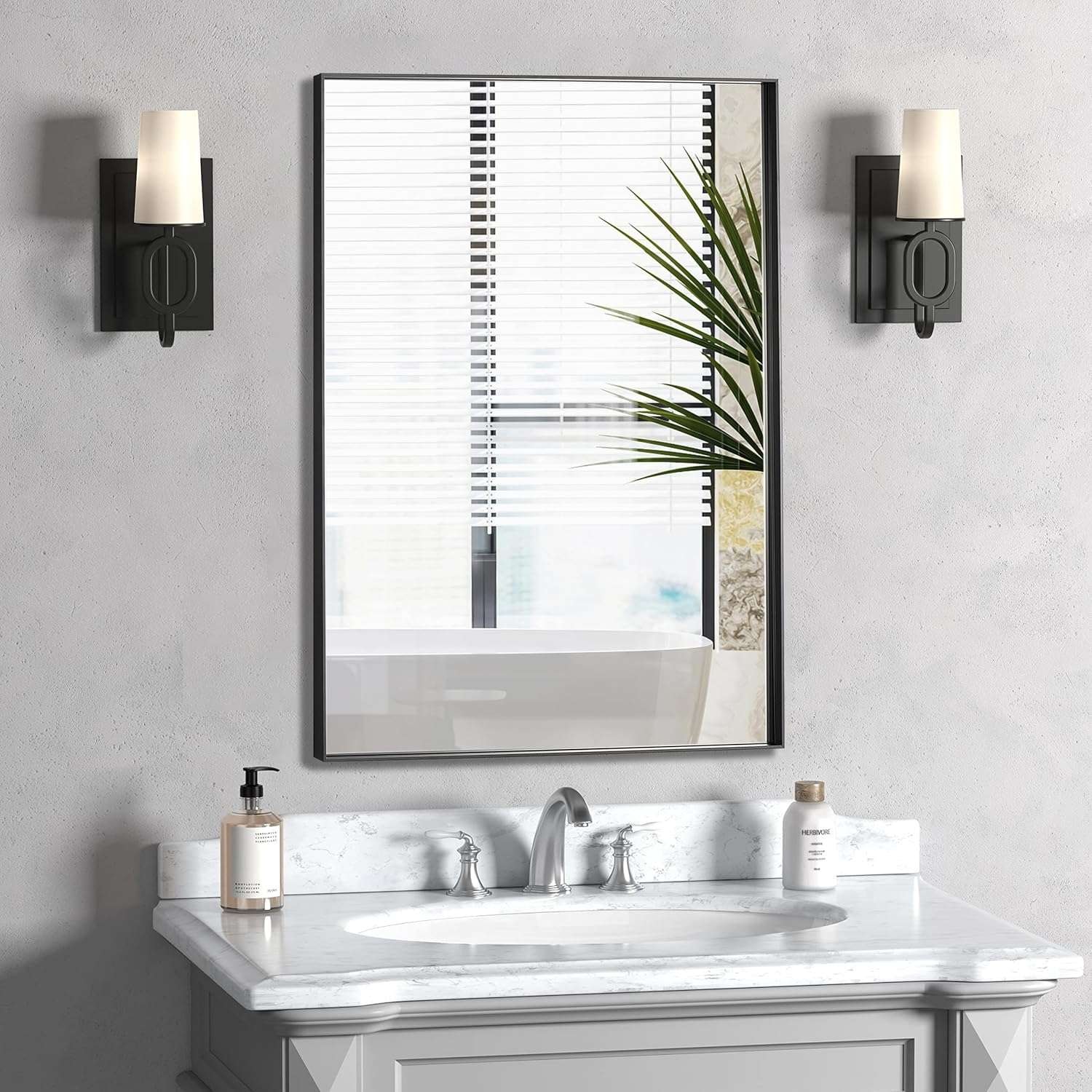 Loevschall Wandspiegel »Rechteckige Spiegel mit schwarzem Alurahmen, wendbar, einfache Montage« Spiegel für Schlafzimmer, Wohnzimmer, Garderobe, Flur und Badezimmer