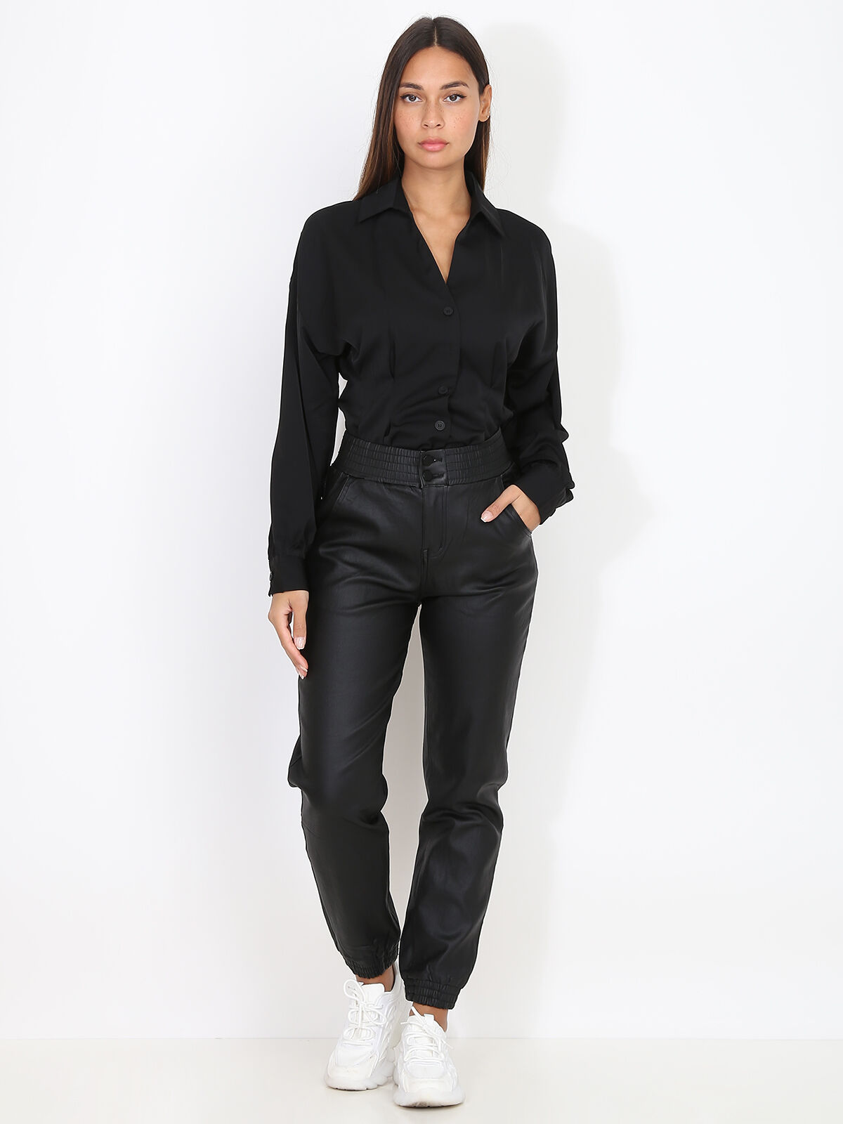 Pantalon jogger en simili- Noir