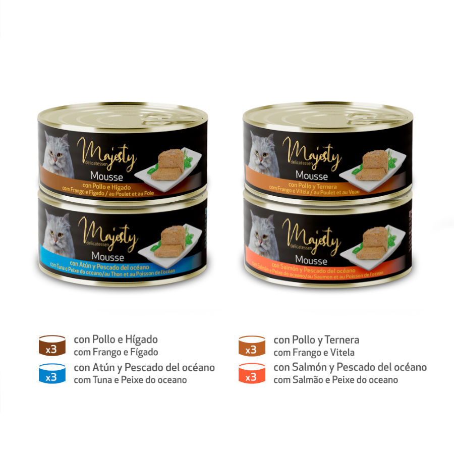 Majesty Adult Mousse Mix lata para gatos  - Pack