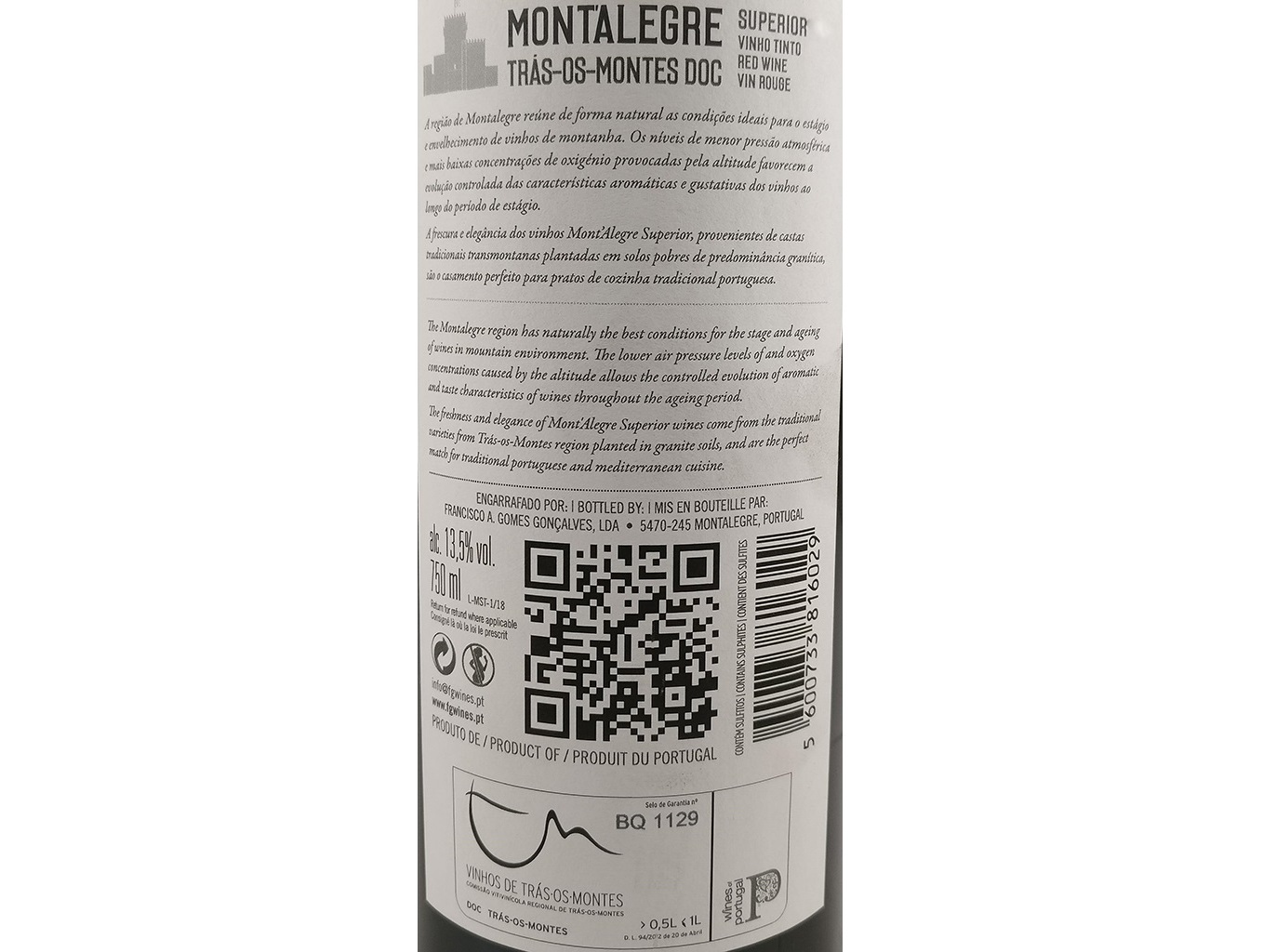 VINHO TINTO MONT'ALEGRE SUPERIOR TRÁS OS MONTES 0.75L