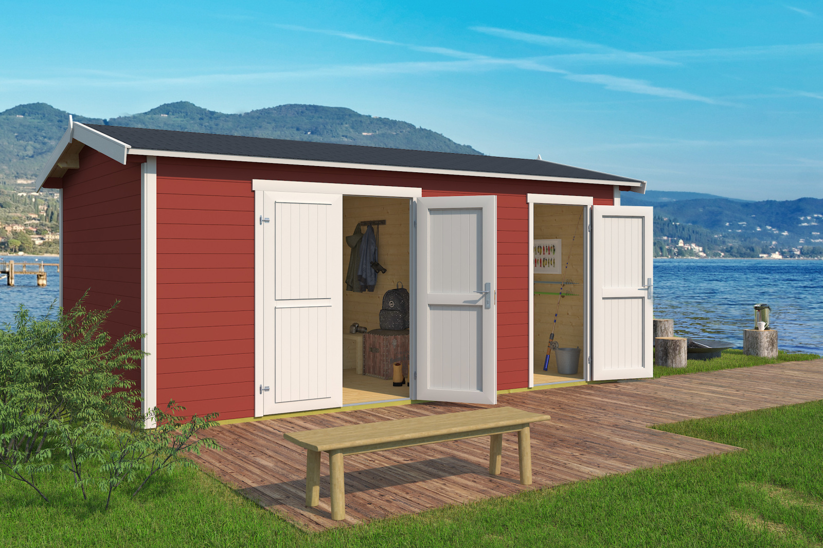 Gartenhaus TUVALU XL - schwedenrot - Fichte massiv - 500x300 cm